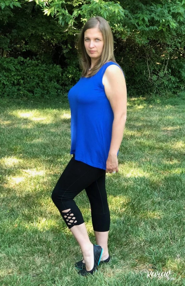 Ruby Ribbon Dual Tank and Criss Cross Capri Leggings Side View